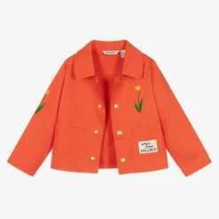 Girls Red Cotton Embroidered Flower Jacket