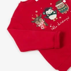 Girls Red Cotton Festive Sweatshirt
