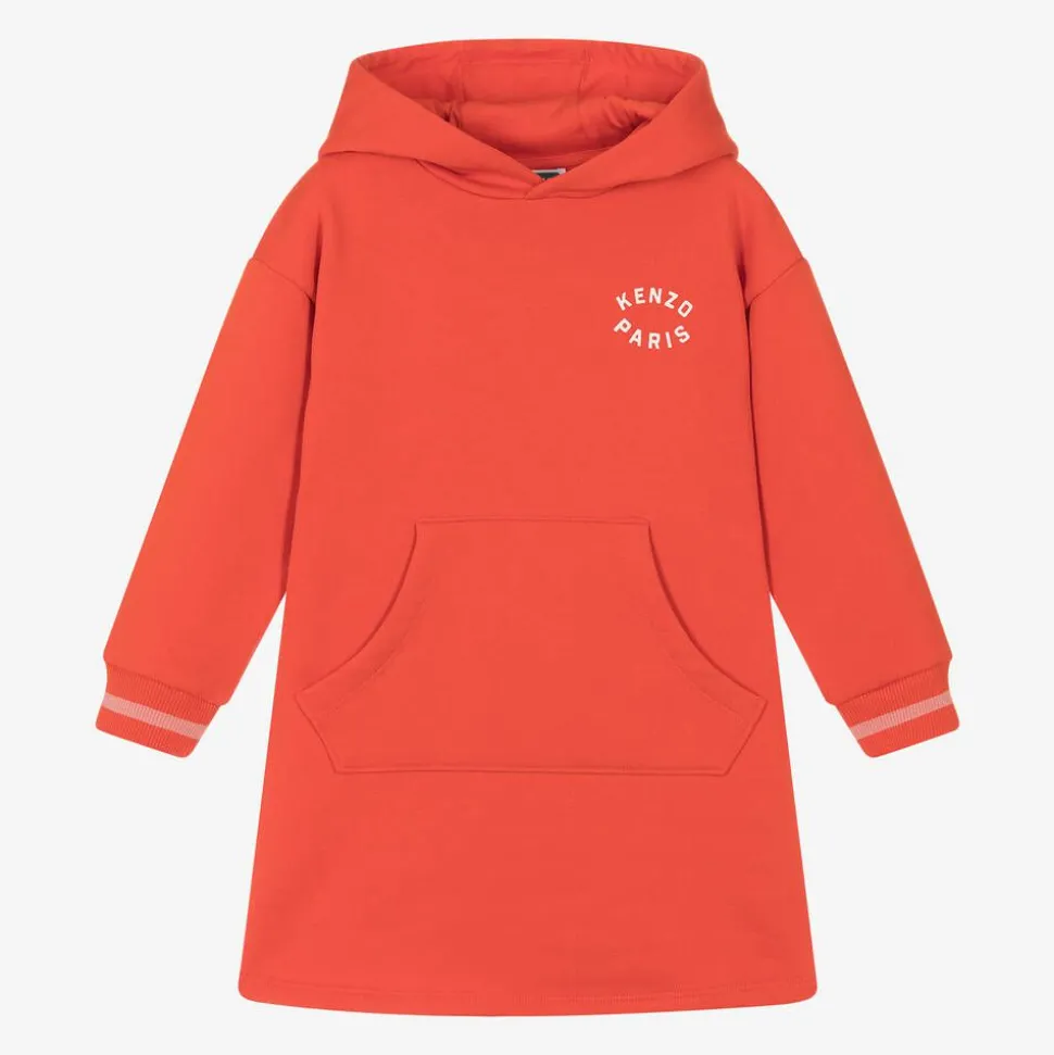 Girls Red Cotton Hooded Sweatshirt Dress