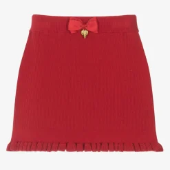 Girls Red Cotton Knit Bow Skirt