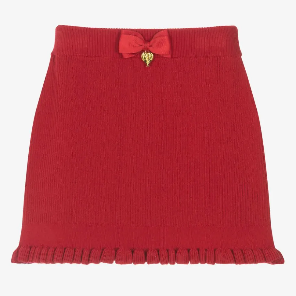 Girls Red Cotton Knit Bow Skirt