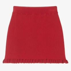 Girls Red Cotton Knit Bow Skirt