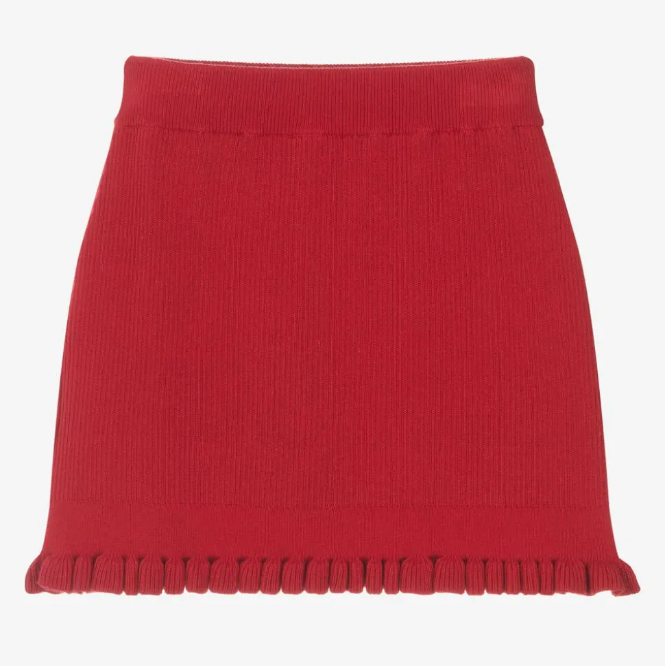 Girls Red Cotton Knit Bow Skirt