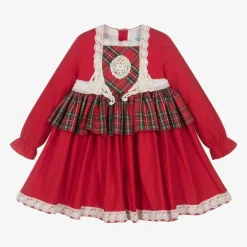 Girls Red Cotton Tartan Dress