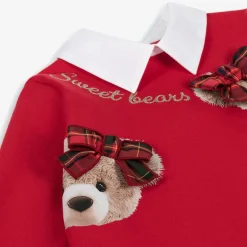 Girls Red Cotton Teddy Bear Top