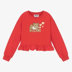 Girls Red Cotton Teddy Bear Sweatshirt