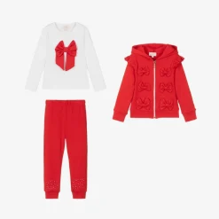 Girls Red Cotton Tracksuit Set