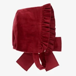 Girls Red Cotton Velvet Bonnet