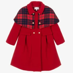 Girls Red Felted Cape Coat