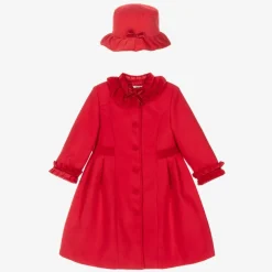 Girls Red Felted Coat & Hat Set