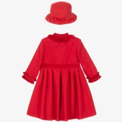 Girls Red Felted Coat & Hat Set