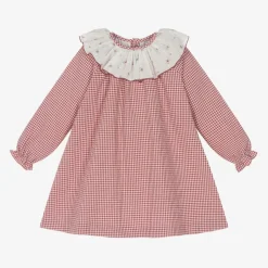 Girls Red Gingham Check Cotton Dress