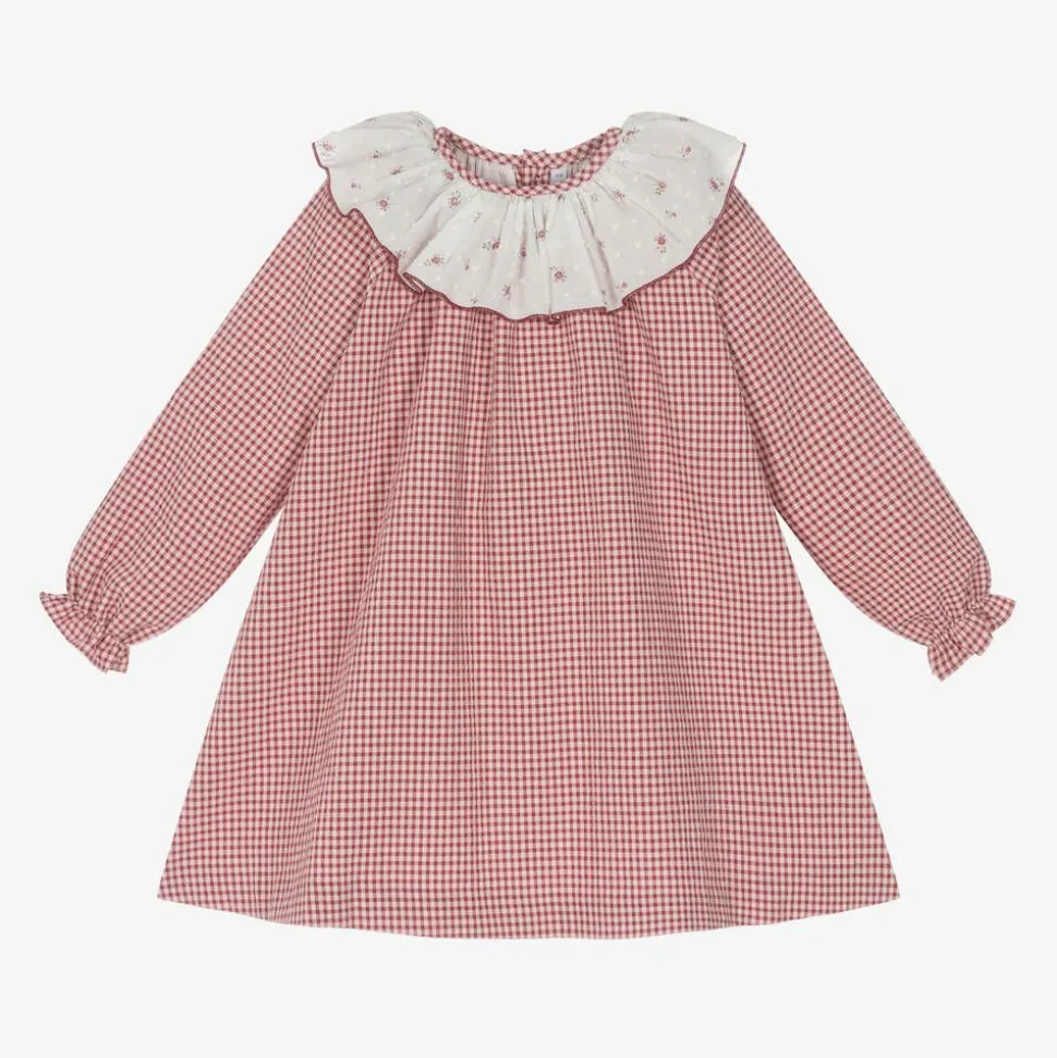 Girls Red Gingham Check Cotton Dress