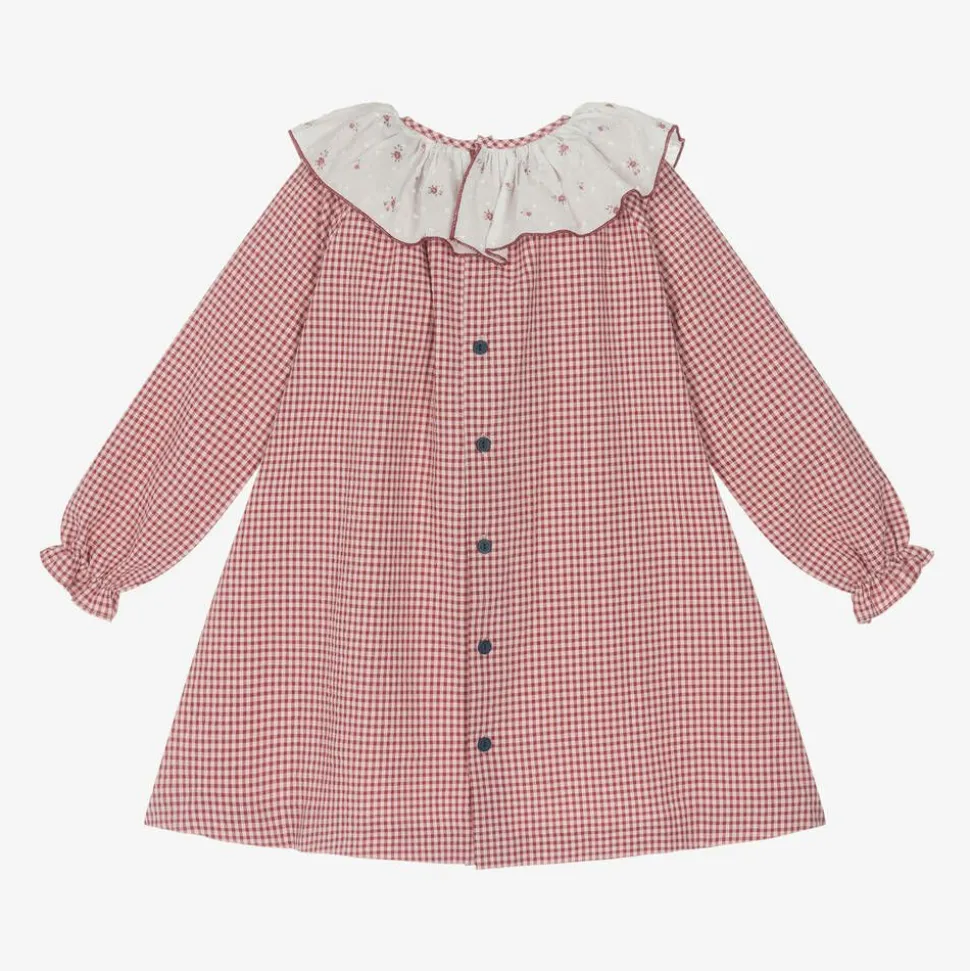 Girls Red Gingham Check Cotton Dress