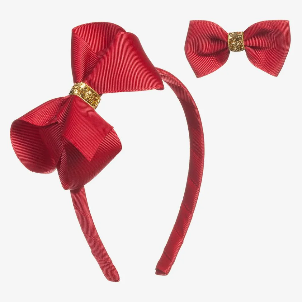 Girls Red Hairband & Hairclip Set