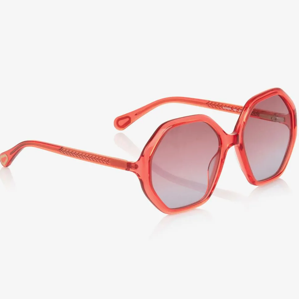 Girls Red Hexagonal Sunglasses