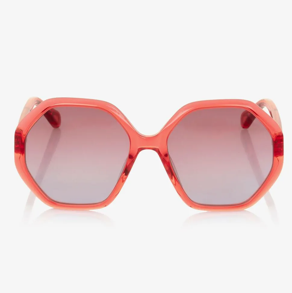 Girls Red Hexagonal Sunglasses