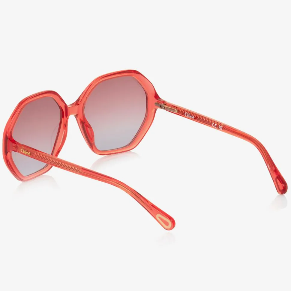 Girls Red Hexagonal Sunglasses