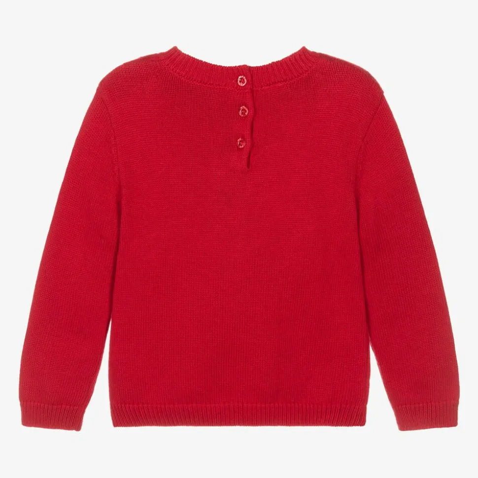 Girls Red Knit Teddy Bear Jumper