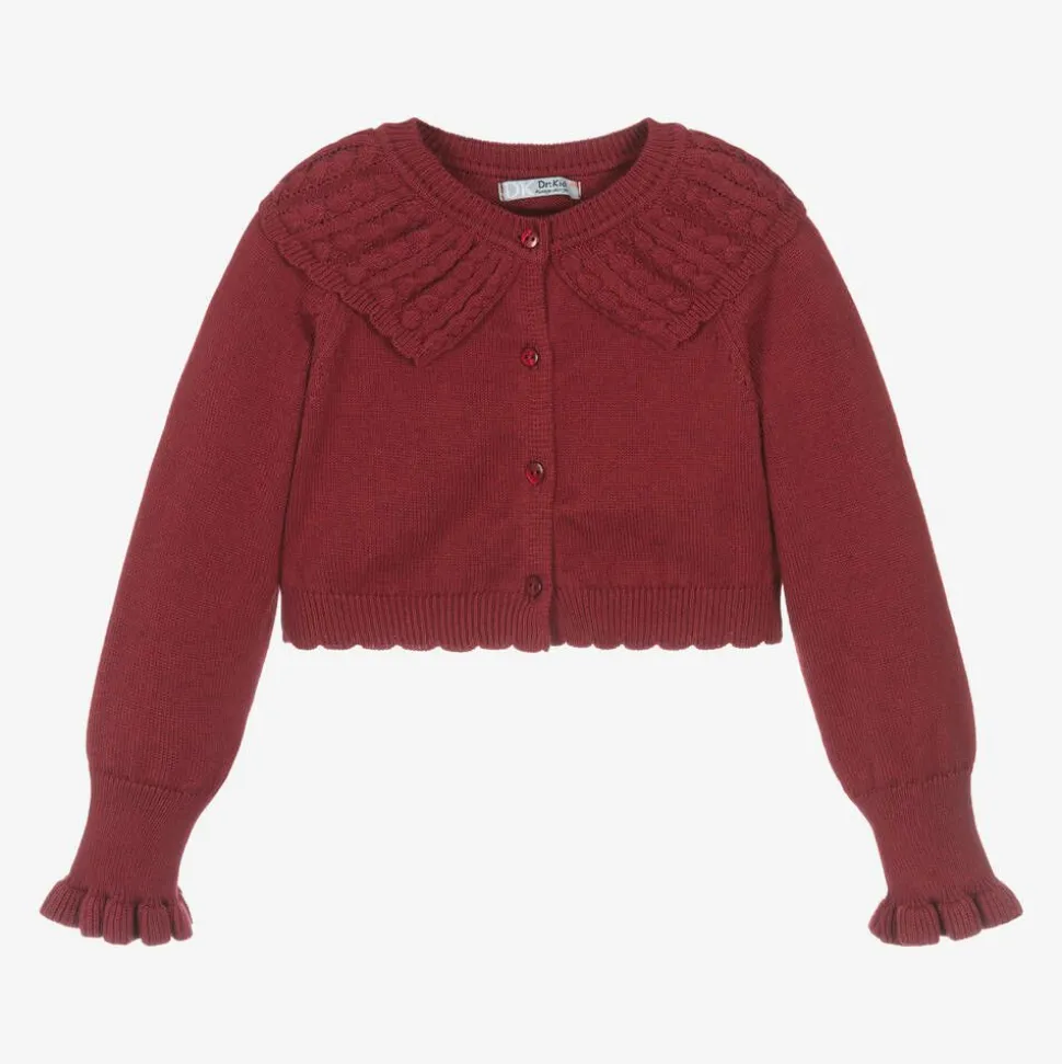 Girls Red Knitted Cotton & Wool Cardigan