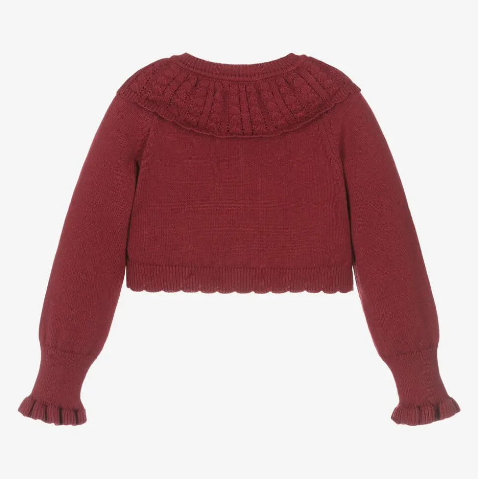 Girls Red Knitted Cotton & Wool Cardigan