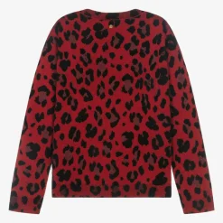 Girls Red Leopard Print Wool Sweater