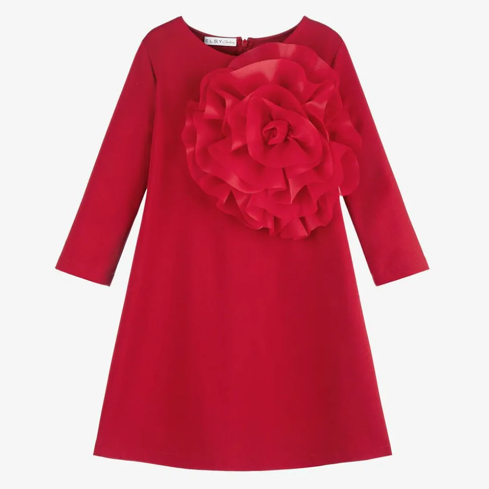 Girls Red Milano Jersey Flower Dress