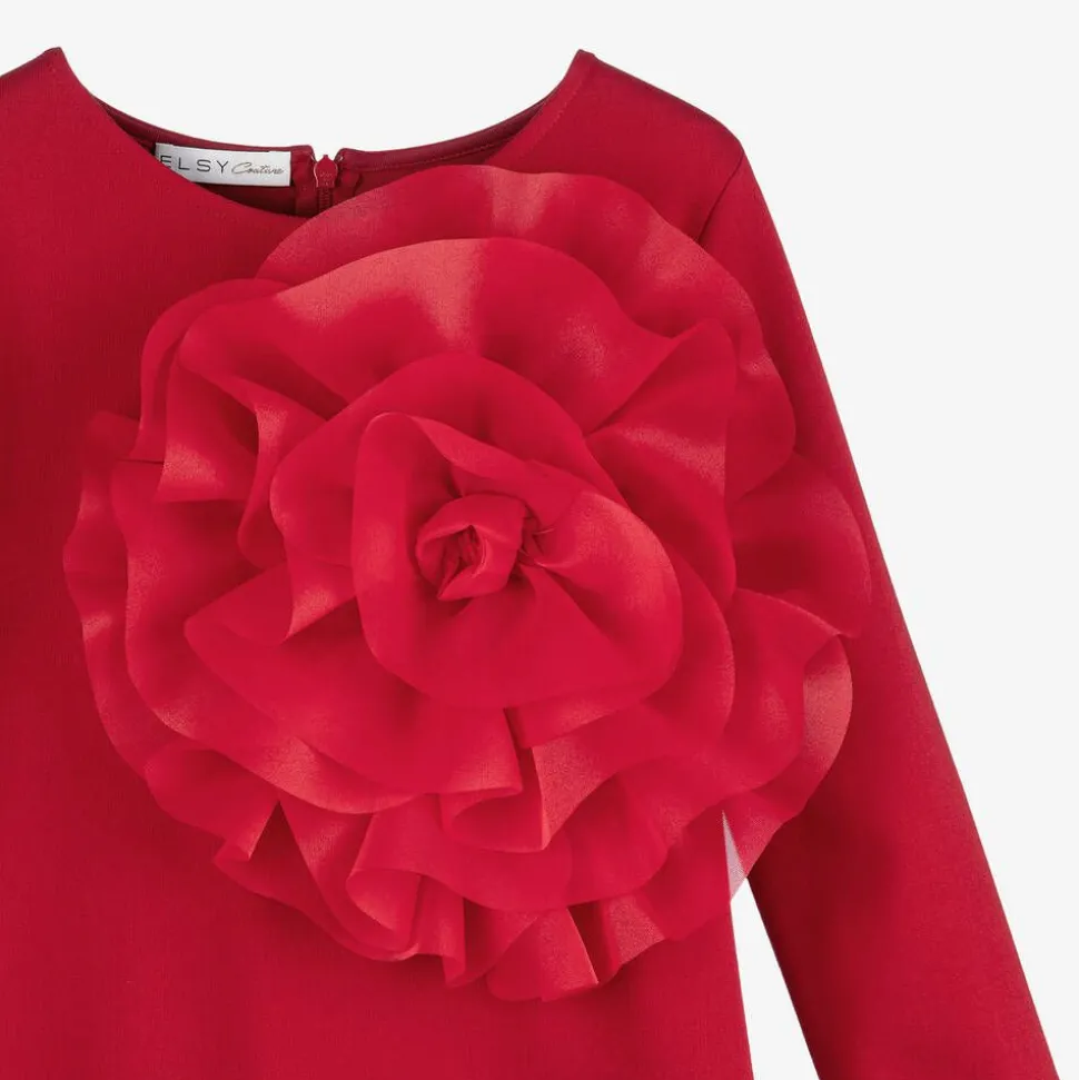 Girls Red Milano Jersey Flower Dress