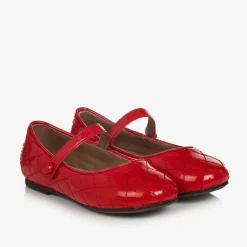 Girls Red Patent Leather Quilted Shoes