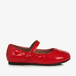 Girls Red Patent Leather Quilted Shoes