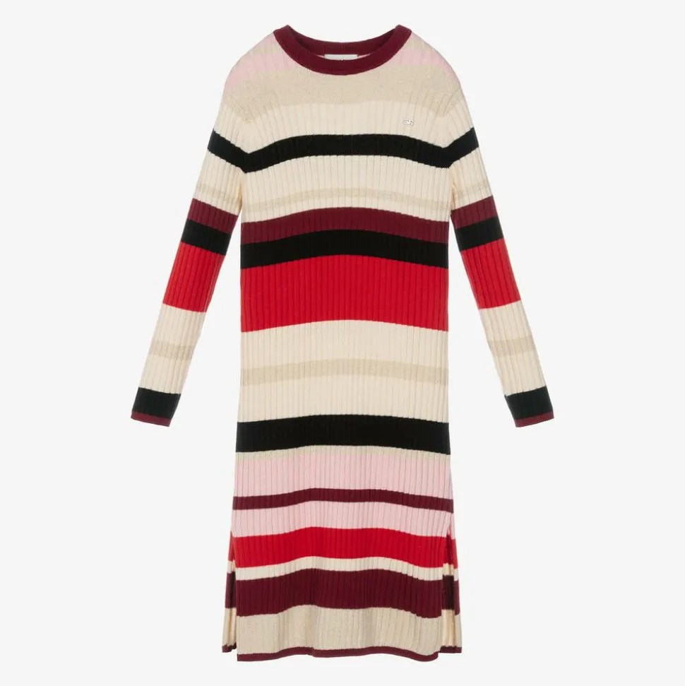 Girls Red Stripe Knitted Dress
