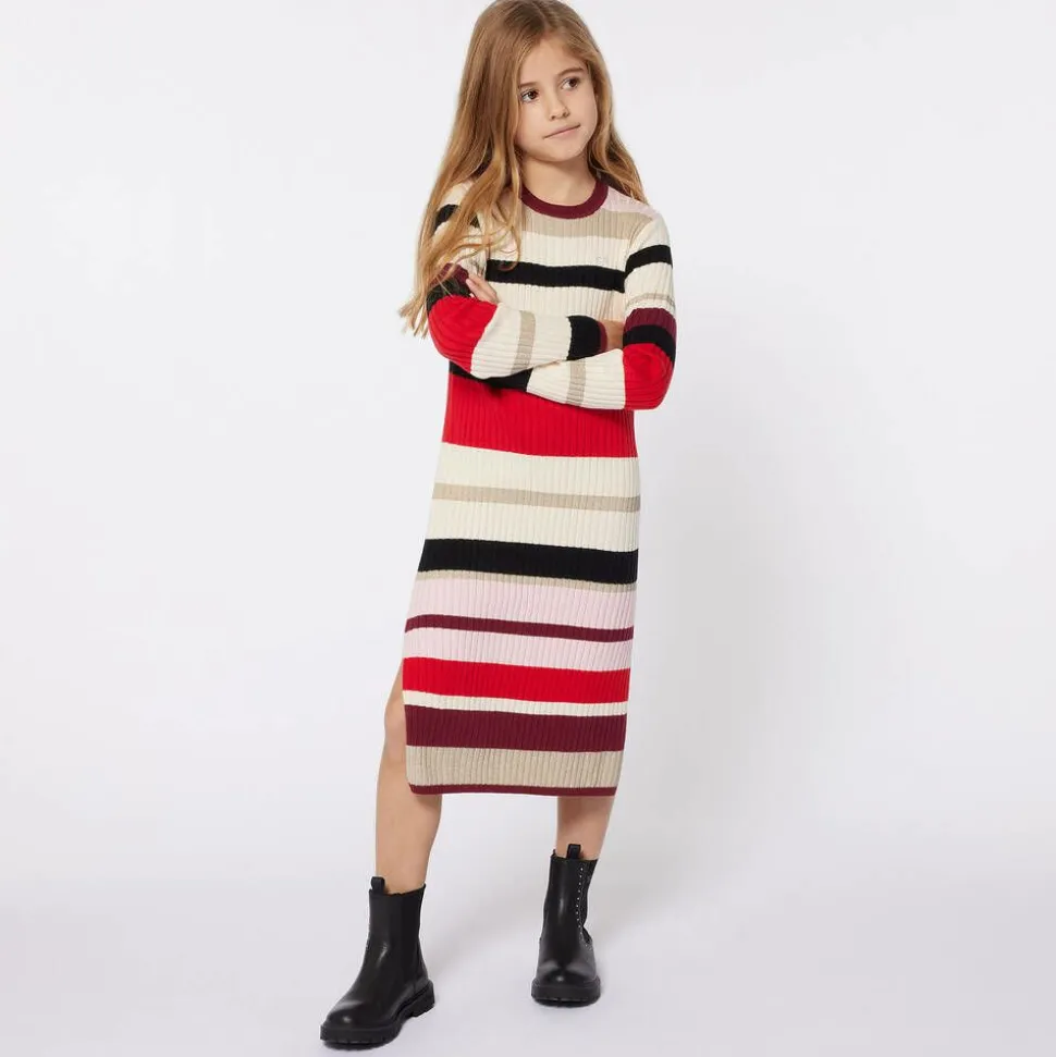 Girls Red Stripe Knitted Dress