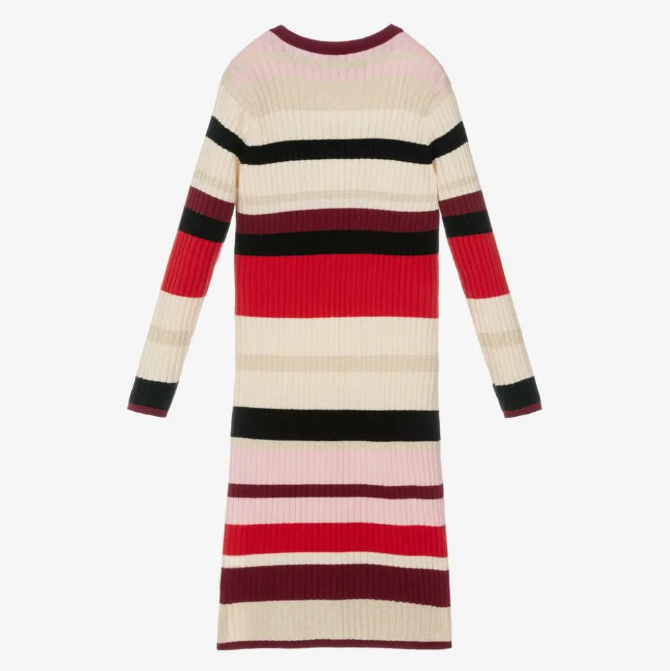 Girls Red Stripe Knitted Dress