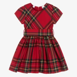 Girls Red Tartan Cotton Dress