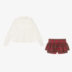Girls Red Tartan Cotton Shorts Set