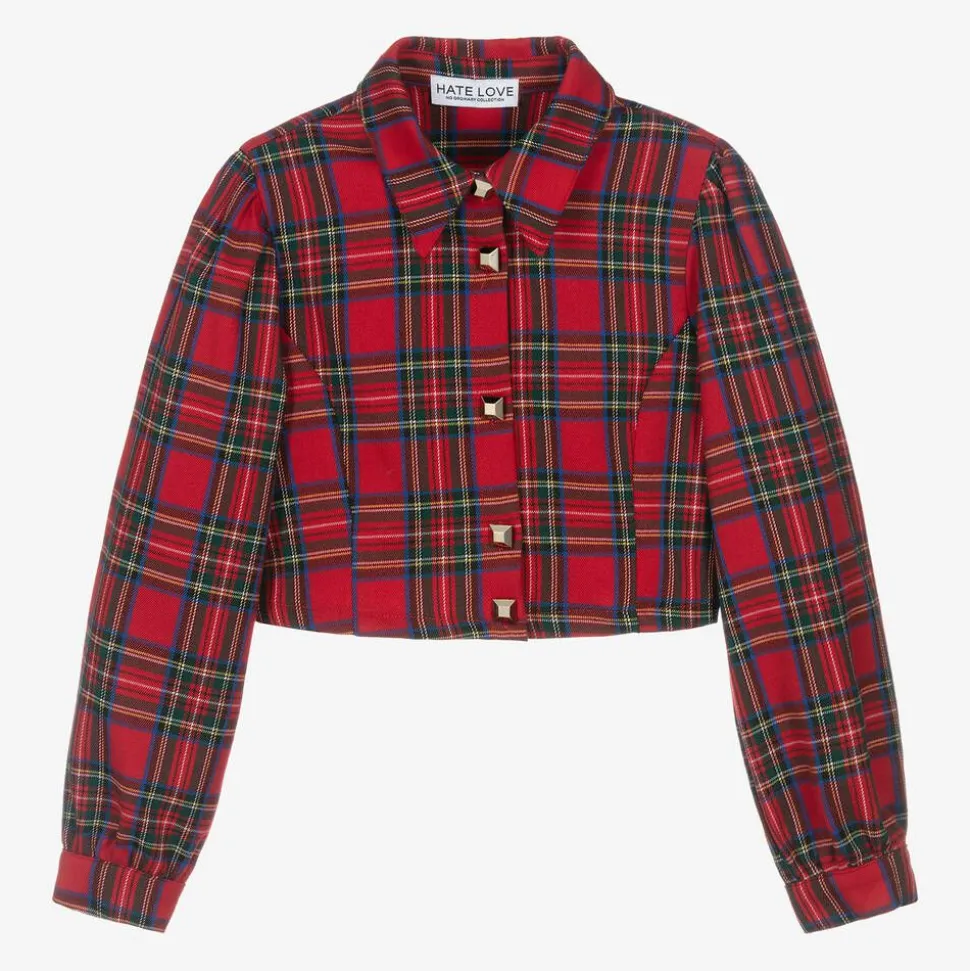 Girls Red Tartan Twill Blouse