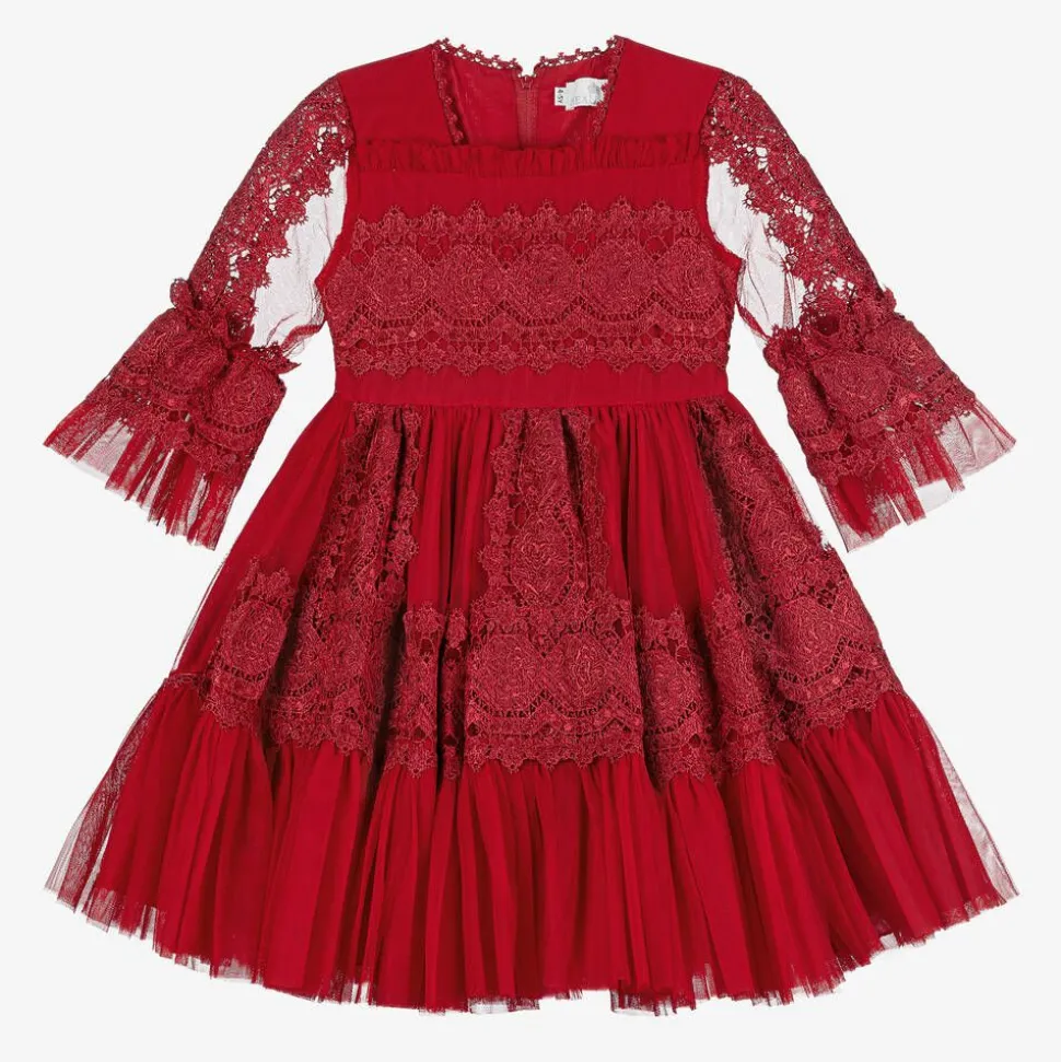 Girls Red Tulle & Lace Dress