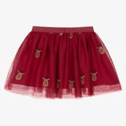 Girls Red Tulle Reindeer Skirt