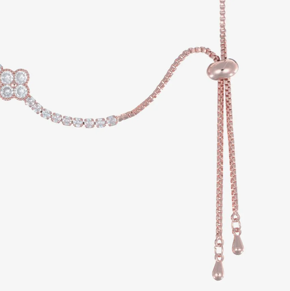 Girls Rose Gold & Diamanté Clover Bracelet