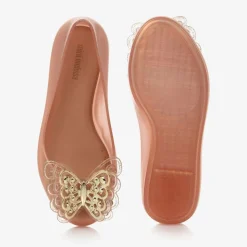 Girls Rose Gold Butterfly Pumps