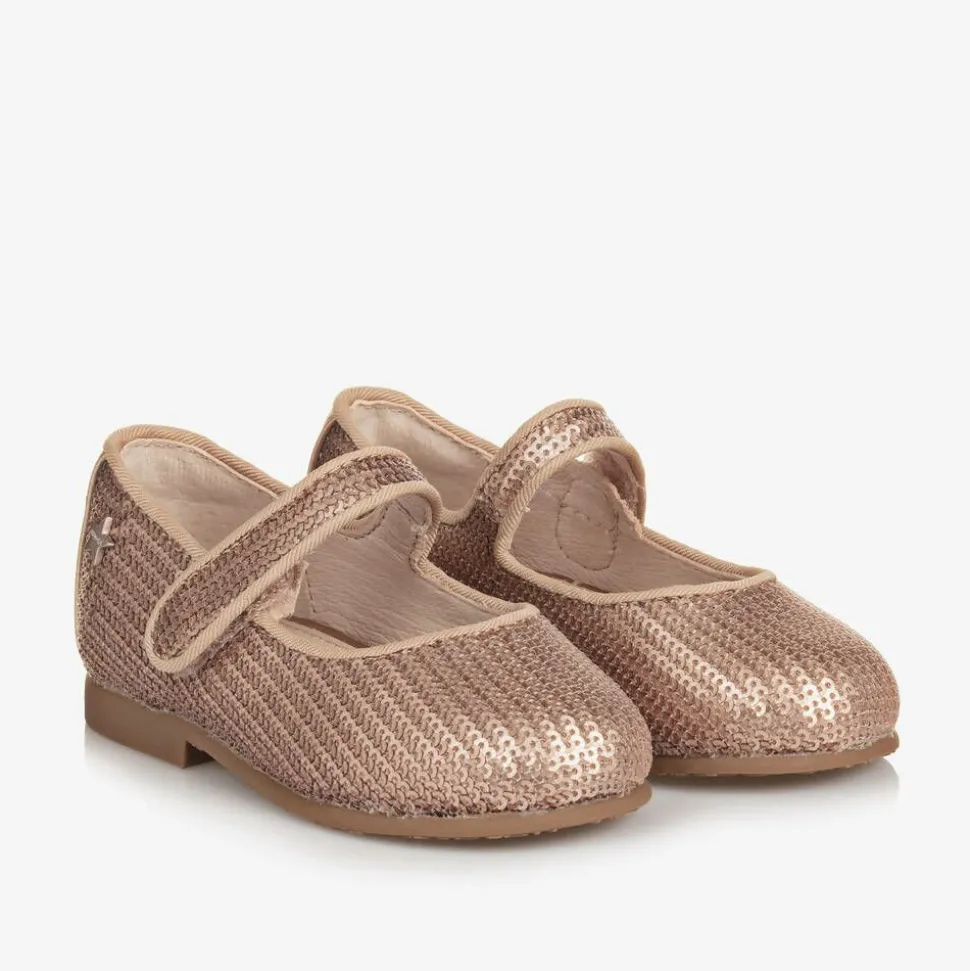Girls Rose Gold Sequinned Velcro Shoes