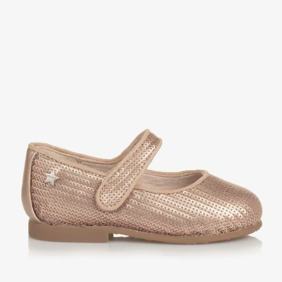 Girls Rose Gold Sequinned Velcro Shoes