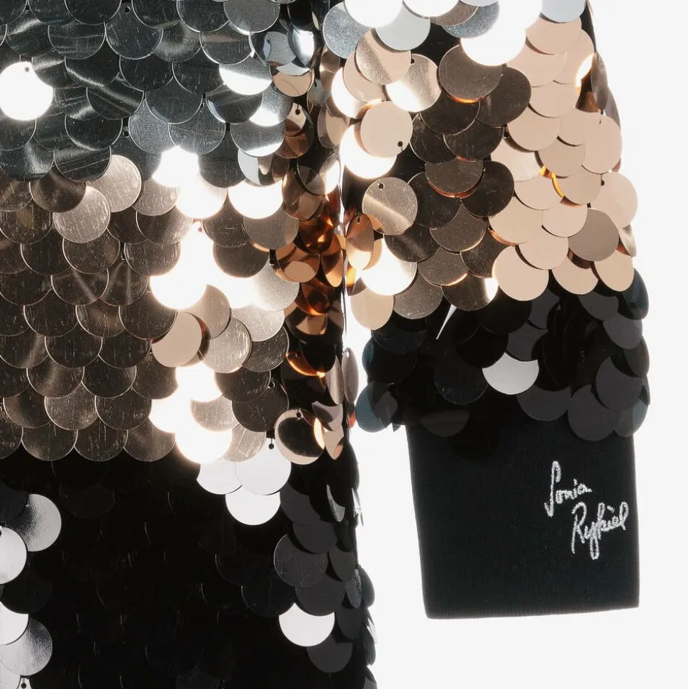 Girls Silver & Black Striped Sequin Dress