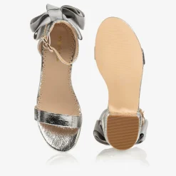 Girls Silver Bow Heeled Sandal
