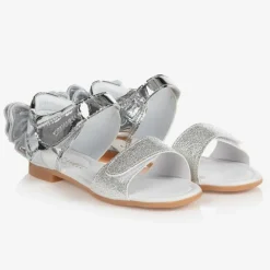 Girls Silver Bow Sandals