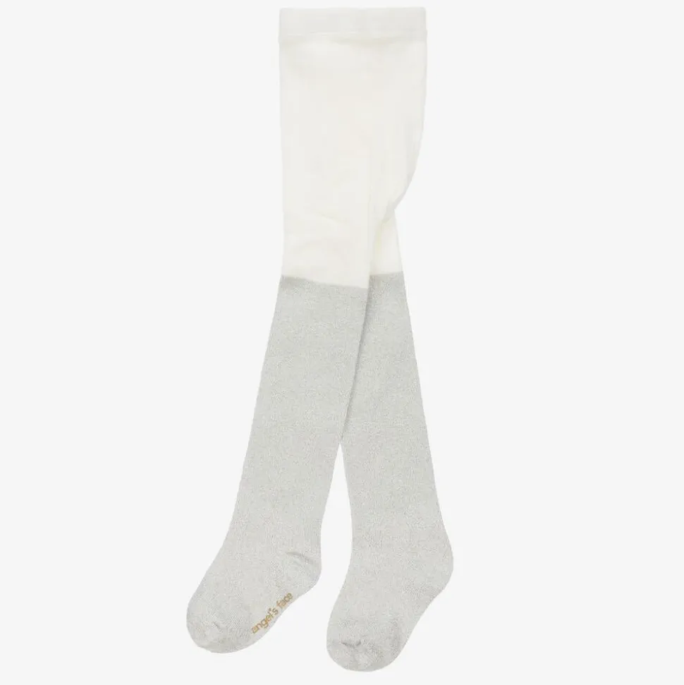 Girls Silver Cotton Glitter Tights