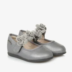 Girls Silver Floral Bar Shoe