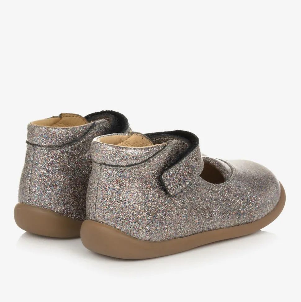 Girls Silver Glitter Bar Shoes