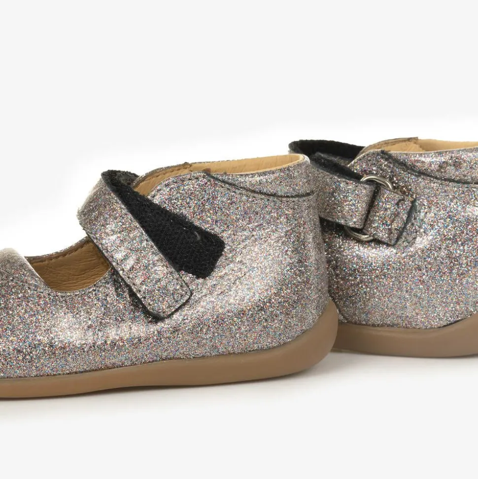 Girls Silver Glitter Bar Shoes