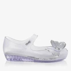 Girls Silver Glitter Butterfly Jelly Shoes